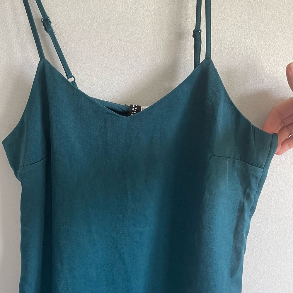 Divided by H&M Teal Blue Silky Strappy Sleeve Mini Slip Cocktail Dress - Picture 5 of 8